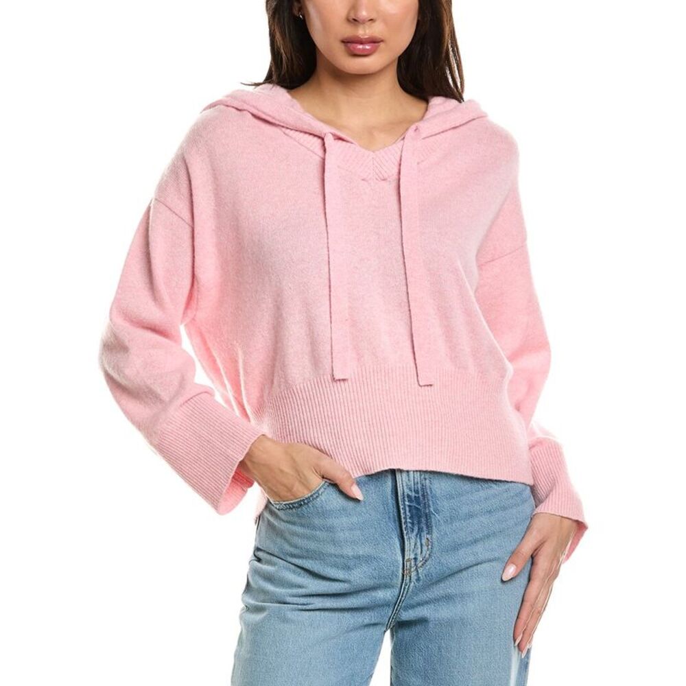 Brodie Cashmere Womens  Cool Girl Detachable Hood V-Neck 100% Cashmere Sweater,